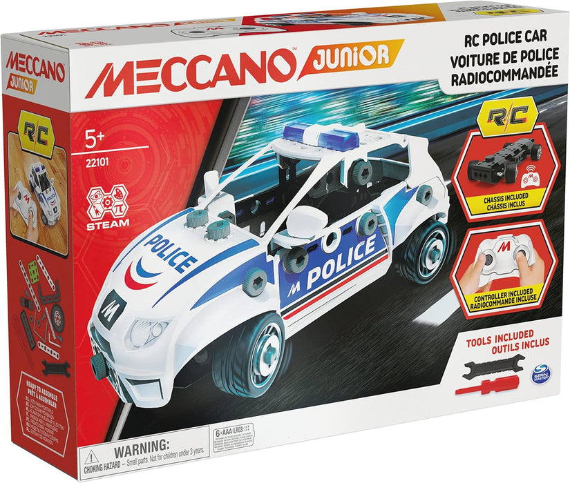 MECCANO Junior, RC Police Car with Working Boot and Real Tools, Toy Model Building Kit, STEM Toys for Kids Aged 5 and up
