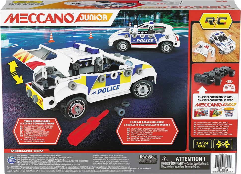 MECCANO Junior, RC Police Car with Working Boot and Real Tools, Toy Model Building Kit, STEM Toys for Kids Aged 5 and up