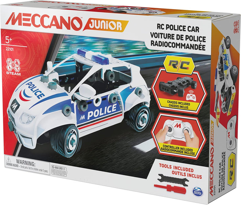 MECCANO Junior, RC Police Car with Working Boot and Real Tools, Toy Model Building Kit, STEM Toys for Kids Aged 5 and up
