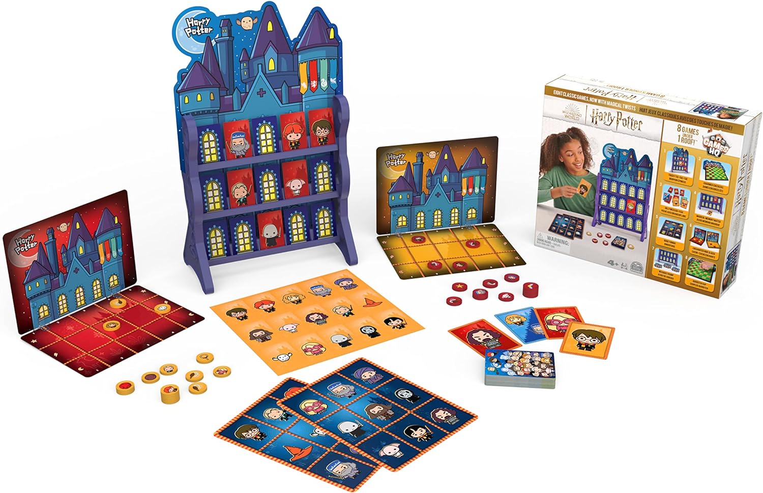 Wizarding World, Harry Potter Games HQ Checkers Tic Tac Toe Memory Match Go Fish Bingo Card Games Fantastic Beasts Gift, for Adults and Kids Ages 4+