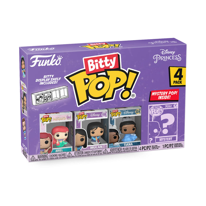 Funko Bitty POP! Disney Princess - Ariel, Mulan, Tiana and A Surprise Mystery Mini Figure - 0.9 Inch (2.2 Cm) Collectable - Stackable Display Shelf Included - Gift Idea - Party Bags Stocking