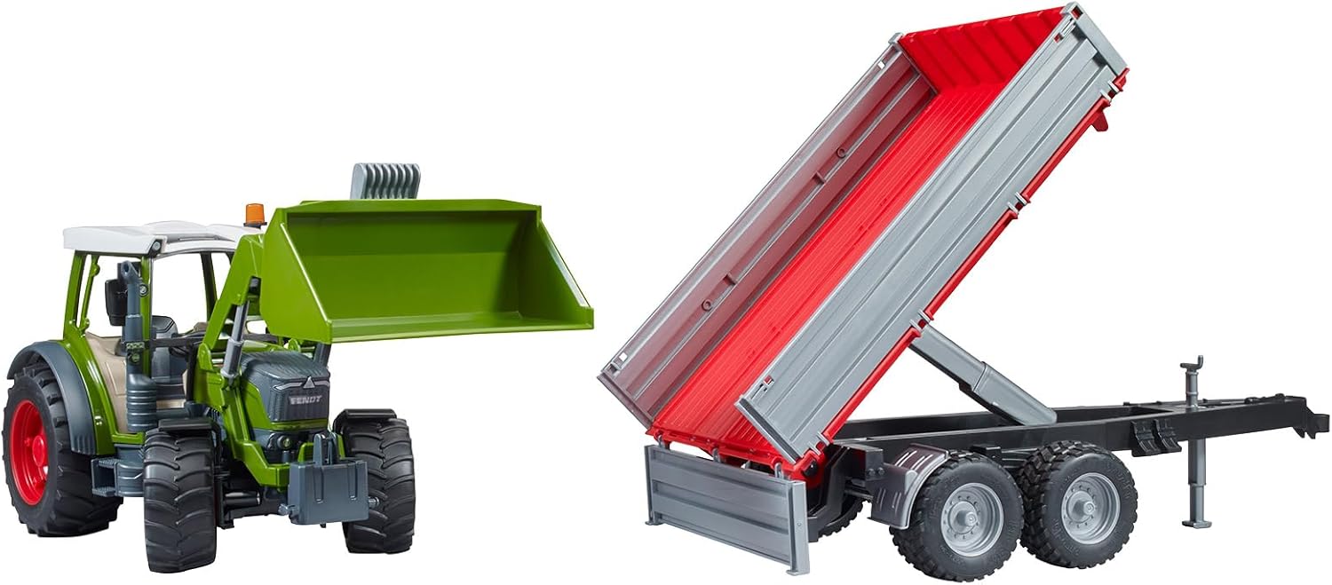 Bruder Fendt Vario 211 met voorlader en kiep trailer