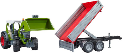 Bruder Fendt Vario 211 met voorlader en kiep trailer