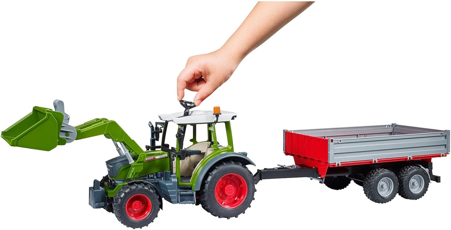 Bruder Fendt Vario 211 met voorlader en kiep trailer