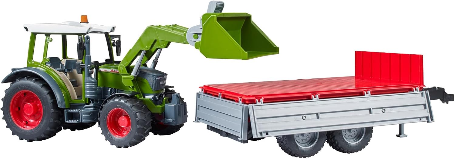 Bruder Fendt Vario 211 met voorlader en kiep trailer