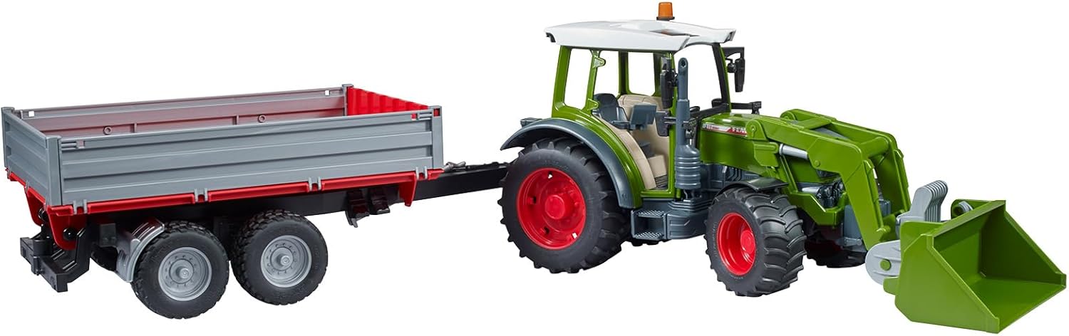 Bruder Fendt Vario 211 met voorlader en kiep trailer