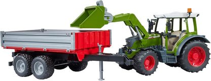Bruder Fendt Vario 211 met voorlader en kiep trailer