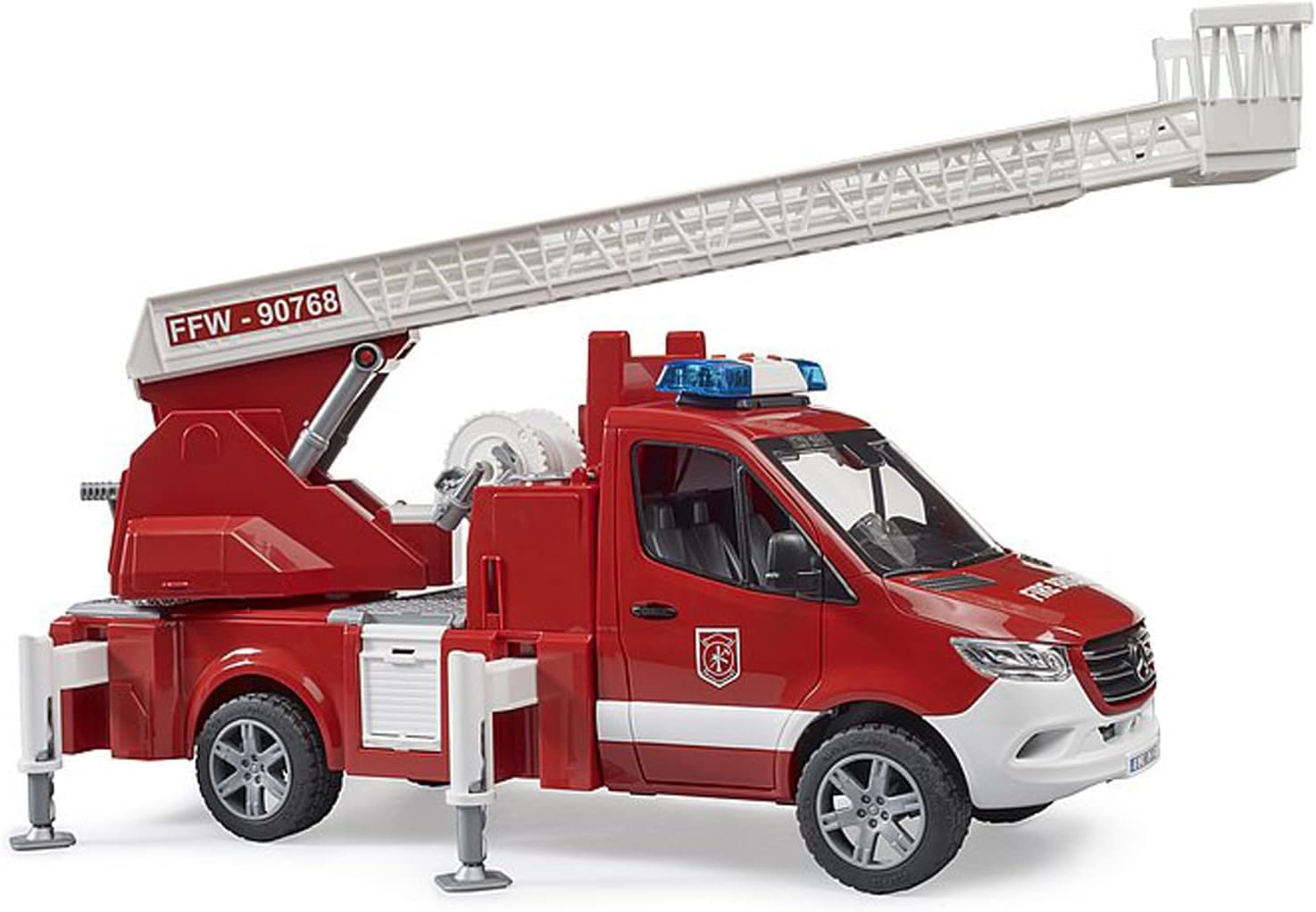 Bruder 02673 Mercedes-Benz Sprinter Fire Brigade with Rotary Ladder, Pump & Light & Sound Module – 1:16 Scale, Compatible Figures & Accessories, Ages 4+