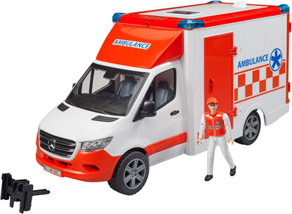 bruder 02676 - Ambulanza Mercedes Benz Sprinter modulo luci e suoni integrato, veicolo di emergenza, ambulanza
