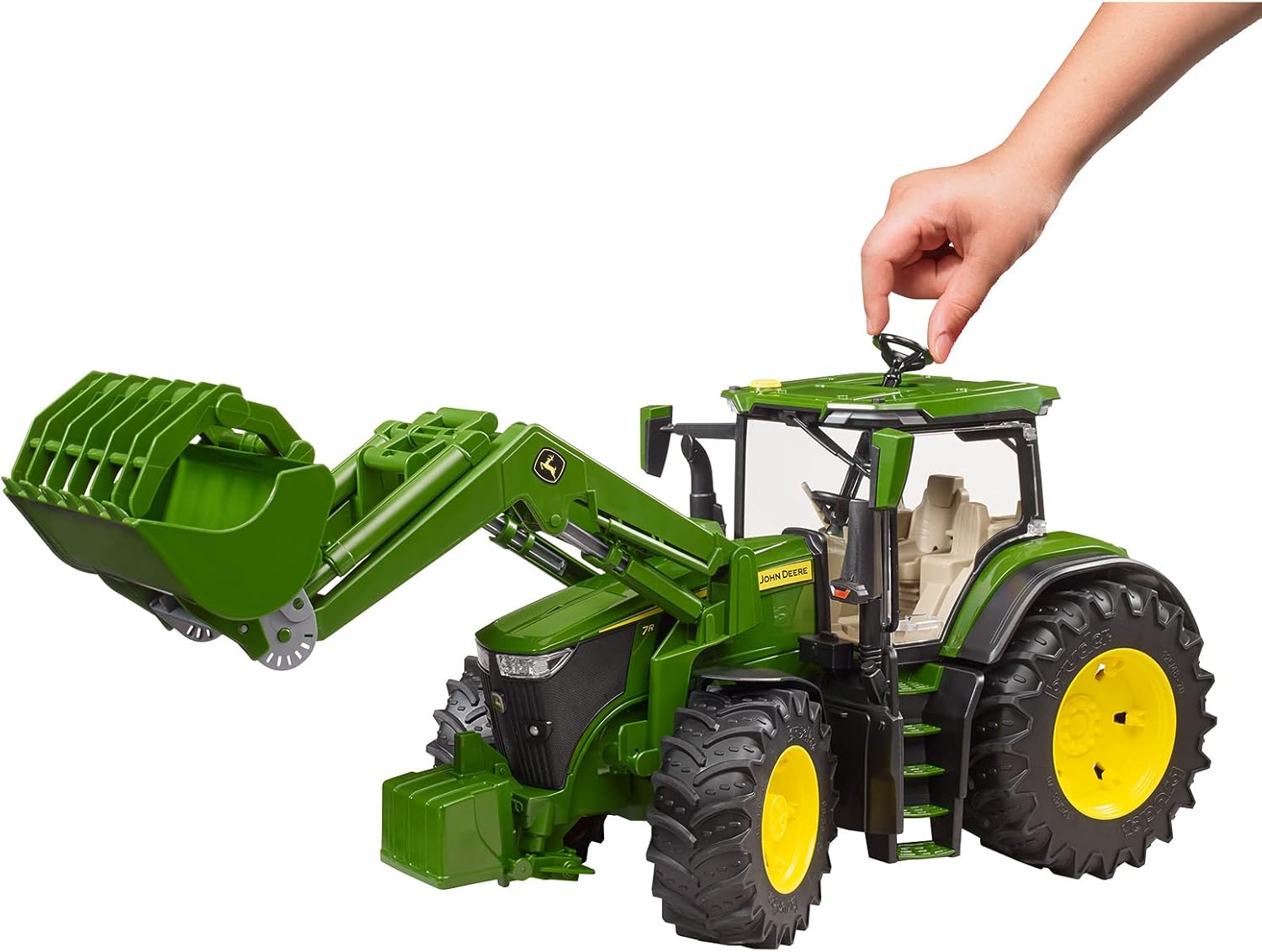 Bruder John Deere 7R 350 Tractor with Front Loader – 1:16 Scale Realistic Farm Tractor Toy with Movable Front Loader, Removable Bucket | Compatible bWorld Accessories | Ages 3+