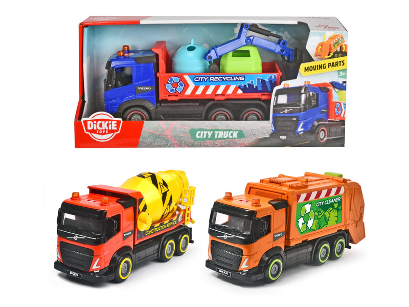 Dickie Toys 203744014 23 cm City Toy, Friction Mechanism, 3 Models Available: Concrete Mixer, Garbage, Recycling Truck, with Moving Parts, Suitable from 3 Years