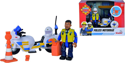 Simba 109251092002 Fireman Sam Police Motorcycle Plus Articulated Malcolm Action Figure le Pompier, Multicolored