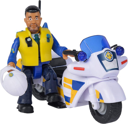 Simba 109251092002 Fireman Sam Police Motorcycle Plus Articulated Malcolm Action Figure le Pompier, Multicolored