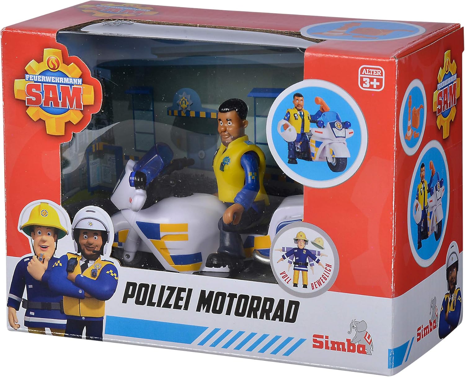 Simba 109251092002 Fireman Sam Police Motorcycle Plus Articulated Malcolm Action Figure le Pompier, Multicolored