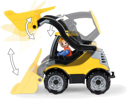 Lena 01632 Truckies 13 Pieces Contents: Tractor with Trailer 36 cm, Wheel Loader Approx. 21 cm, 3 Toy Figures, 1 Horse, 2 Barks & 5 Pylons, Commercial Vehicles & Figures for Children from 2 Years, Modern