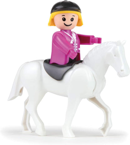 Lena 01632 Truckies 13 Pieces Contents: Tractor with Trailer 36 cm, Wheel Loader Approx. 21 cm, 3 Toy Figures, 1 Horse, 2 Barks & 5 Pylons, Commercial Vehicles & Figures for Children from 2 Years, Modern