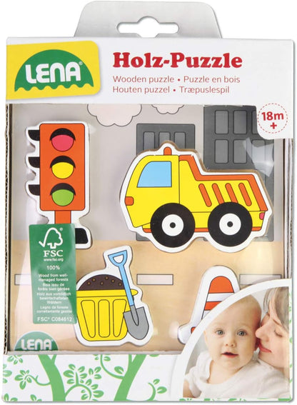 Lena 32163 Construction Site with Dump Truck, 5.5 x 2.5 x 18 cm Wooden Jigsaw Puzzle