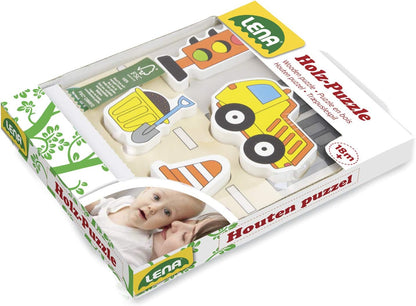 Lena 32163 Construction Site with Dump Truck, 5.5 x 2.5 x 18 cm Wooden Jigsaw Puzzle