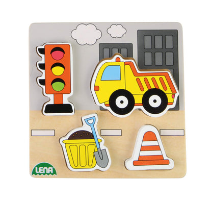 Lena 32163 Construction Site with Dump Truck, 5.5 x 2.5 x 18 cm Wooden Jigsaw Puzzle