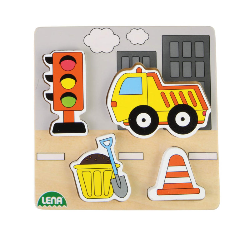 Lena 32163 Construction Site with Dump Truck, 5.5 x 2.5 x 18 cm Wooden Jigsaw Puzzle