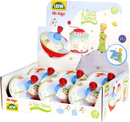 Lena 52448 Humming Spinning Top Diameter 13 cm The Little Prince, Metal Spinning Top, Classic Pump Spinning Top with Tip, Toy Spinning Top for Children from 18 Months