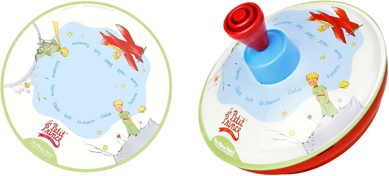 Lena 52448 Humming Spinning Top Diameter 13 cm The Little Prince, Metal Spinning Top, Classic Pump Spinning Top with Tip, Toy Spinning Top for Children from 18 Months