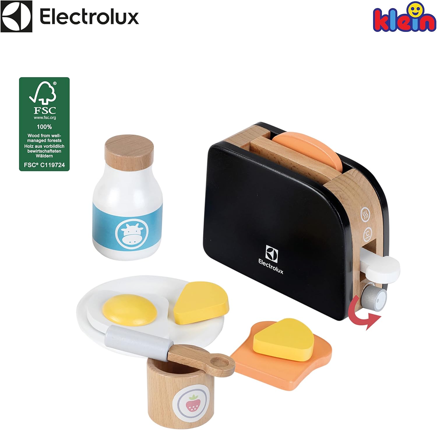 Theo Klein 7400 Electrolux Toaster , Wood I Incl Toast Slices , Butter , Fried Egg and much more I Accessories for Play Kitchens I Toy for Children from 3 Years