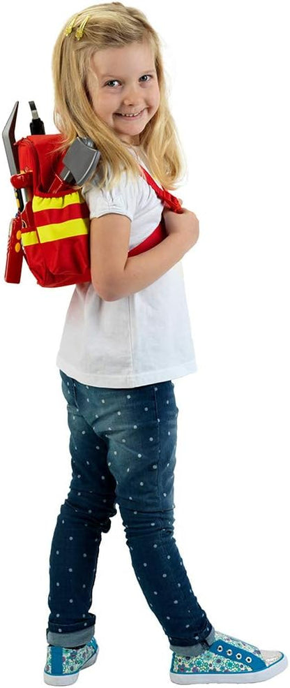 Theo Klein 8900 Firefighter Henry Backpack I With Battery-Powered Torch, Fire Extinguisher and Much More I Robust Backpack with Reflective Strips and Adjustable Straps
