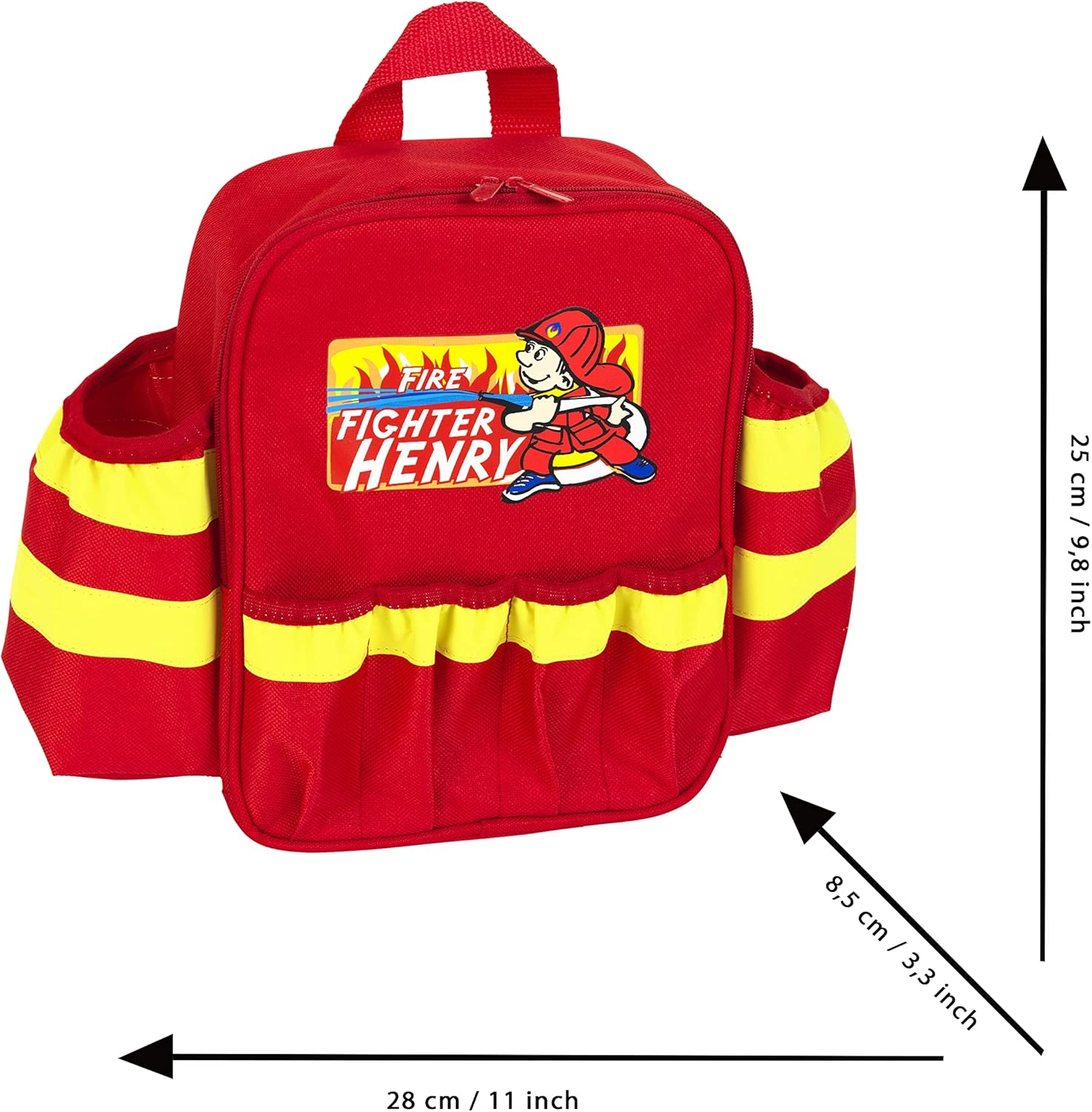Theo Klein 8900 Firefighter Henry Backpack I With Battery-Powered Torch, Fire Extinguisher and Much More I Robust Backpack with Reflective Strips and Adjustable Straps