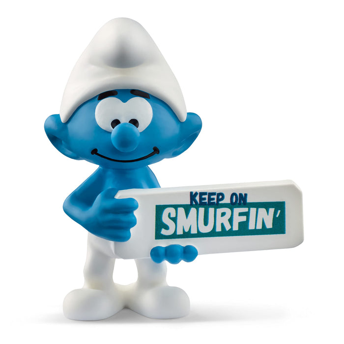 schleich 20843 Smurf With Sign (Keep On Smurfin'), From 3 Years The Smurfs - Figurine, 5 X 3 X 5 cm