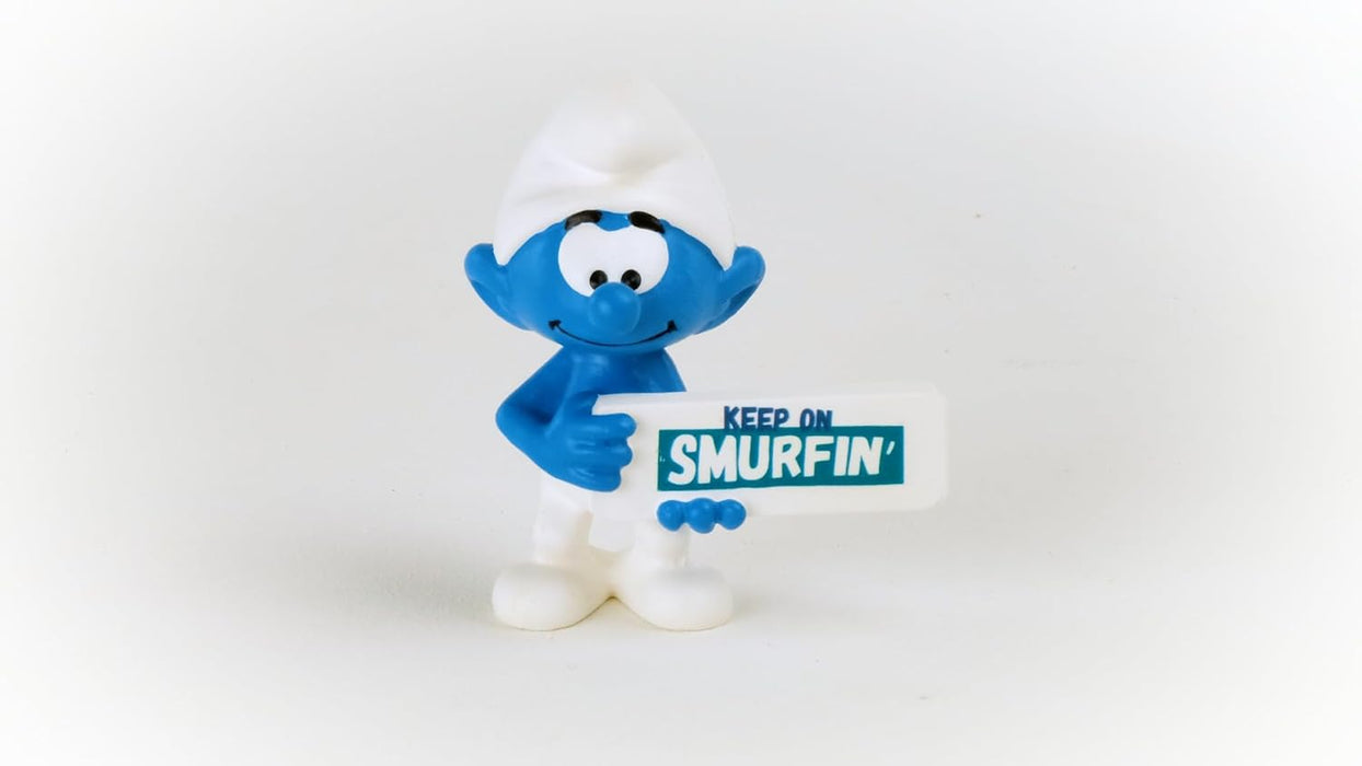 schleich 20843 Smurf With Sign (Keep On Smurfin'), From 3 Years The Smurfs - Figurine, 5 X 3 X 5 cm