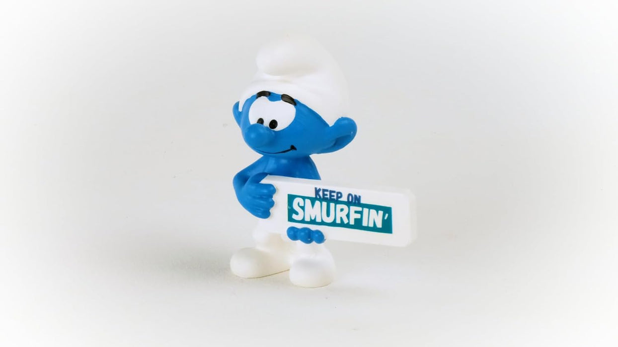schleich 20843 Smurf With Sign (Keep On Smurfin'), From 3 Years The Smurfs - Figurine, 5 X 3 X 5 cm