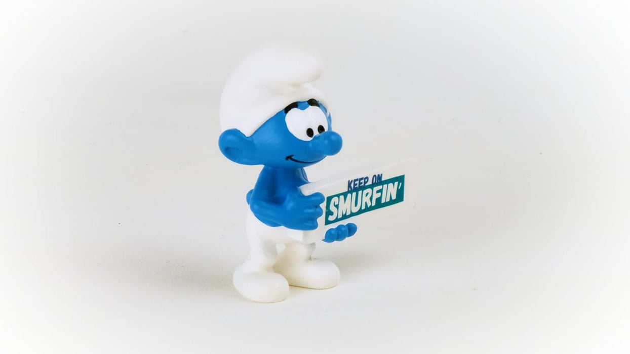 schleich 20843 Smurf With Sign (Keep On Smurfin'), From 3 Years The Smurfs - Figurine, 5 X 3 X 5 cm