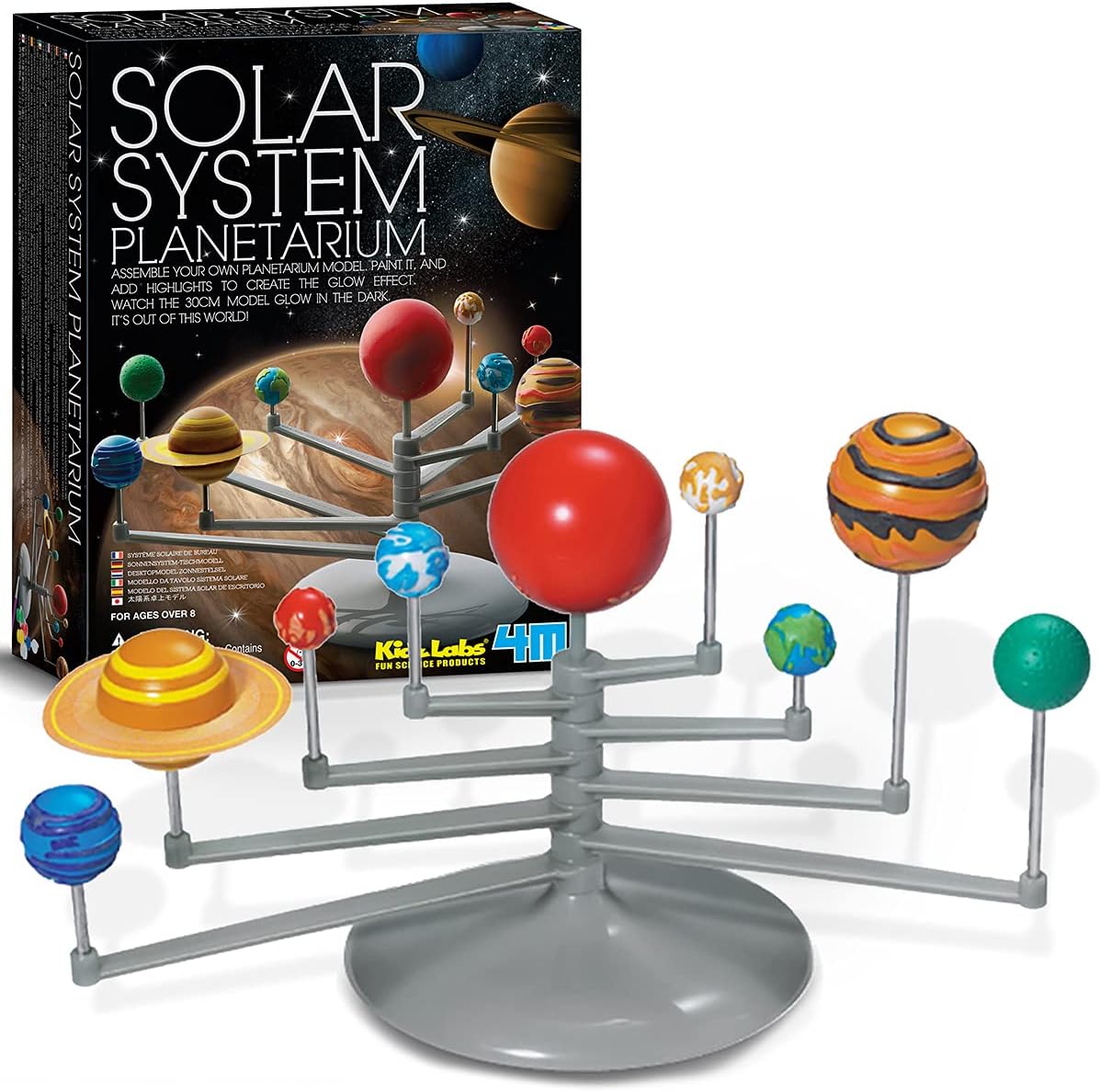 4M Kidz Labs Solar System Planetarium Model, Build you own 30cm Glow in the Dark Model, Arts and Crafts, Science Kit for Boys and Girls 8+
