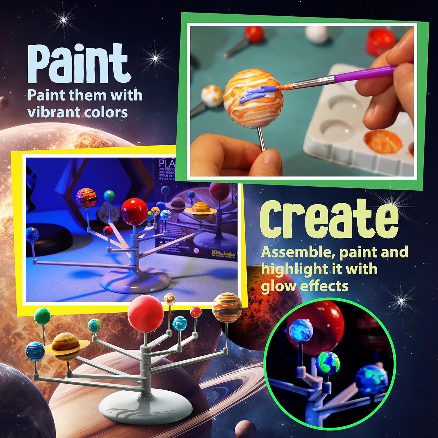 4M Kidz Labs Solar System Planetarium Model, Build you own 30cm Glow in the Dark Model, Arts and Crafts, Science Kit for Boys and Girls 8+