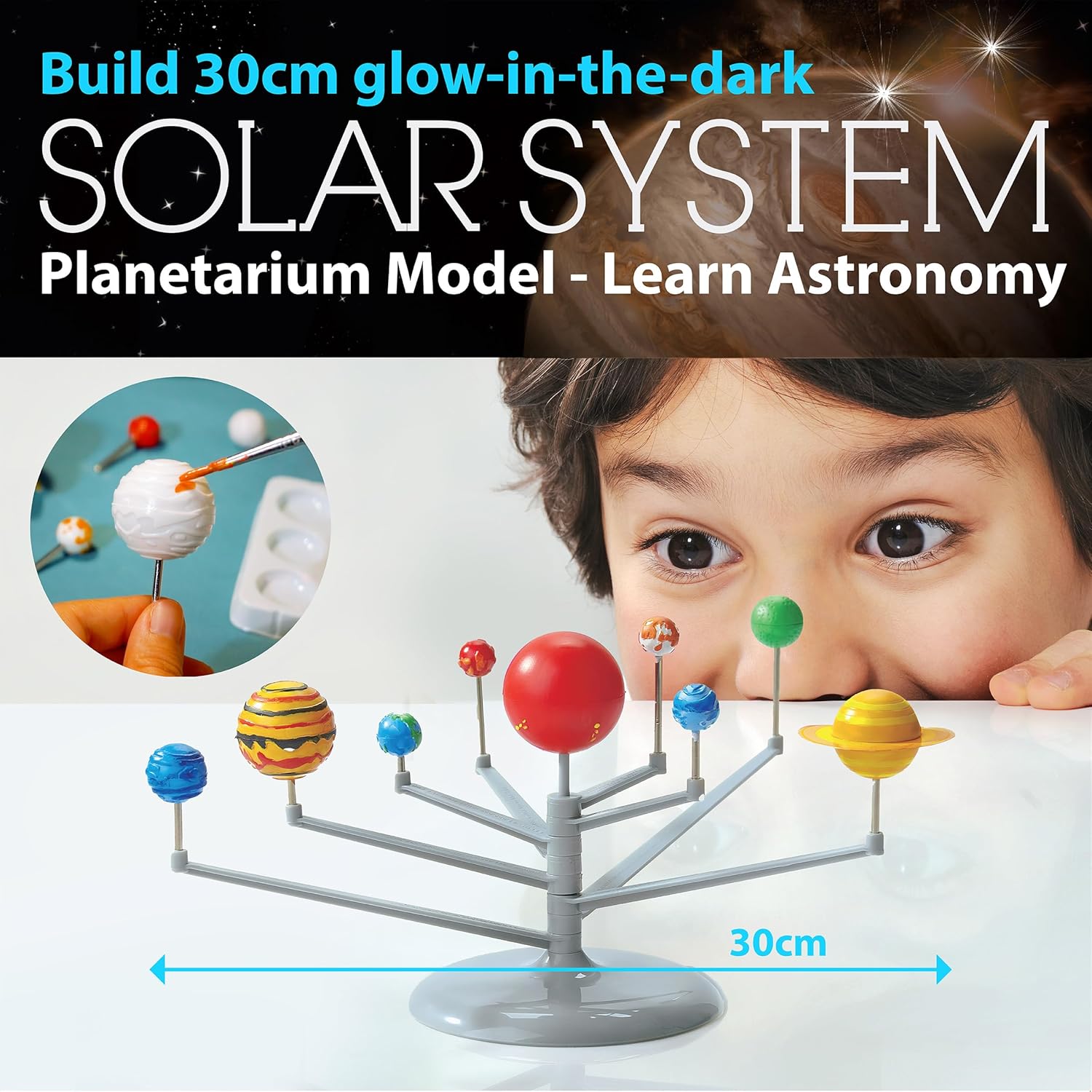 4M Kidz Labs Solar System Planetarium Model, Build you own 30cm Glow in the Dark Model, Arts and Crafts, Science Kit for Boys and Girls 8+