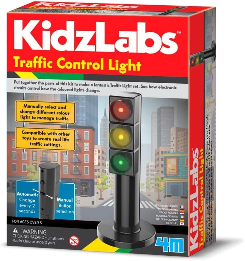 4M Kidzlabs Traffic Control Light Set, Learn How To Build Your Own Traffic Lights, See How Electronic Circuits Control Signals, STEM Learning for Kids Ages 5+