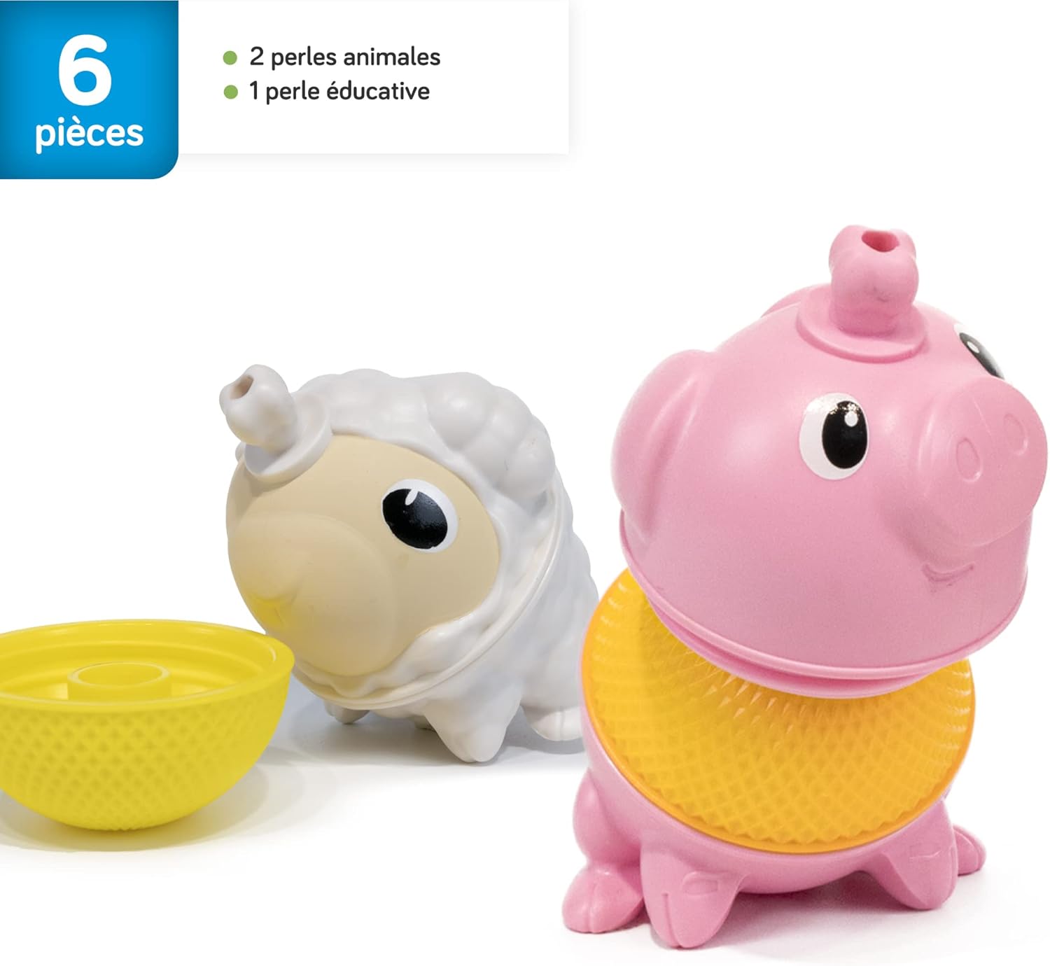 Lalaboom Farm Animal Tube Pig and Sheep Educational Pop Beads Early-Learning Toy - 6 Piece Set - 10 Months + - BL313