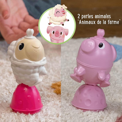Lalaboom Farm Animal Tube Pig and Sheep Educational Pop Beads Early-Learning Toy - 6 Piece Set - 10 Months + - BL313