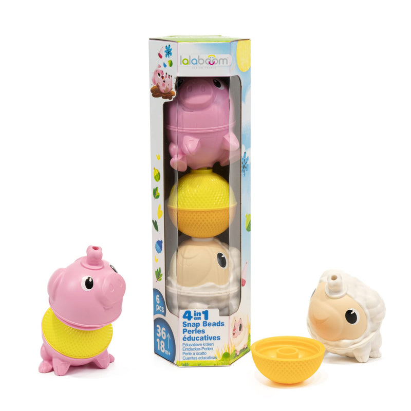 Lalaboom Farm Animal Tube Pig and Sheep Educational Pop Beads Early-Learning Toy - 6 Piece Set - 10 Months + - BL313