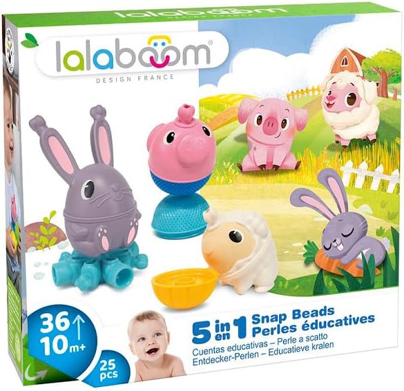 Lalaboom - Motorcycle Beads - Farm Animals Box - Learning and Assembly Toy - Building Game - Shapes and Colours - Scalable from 10 Months to 4 Years - 25 Pieces, BL321, Multi-Colour