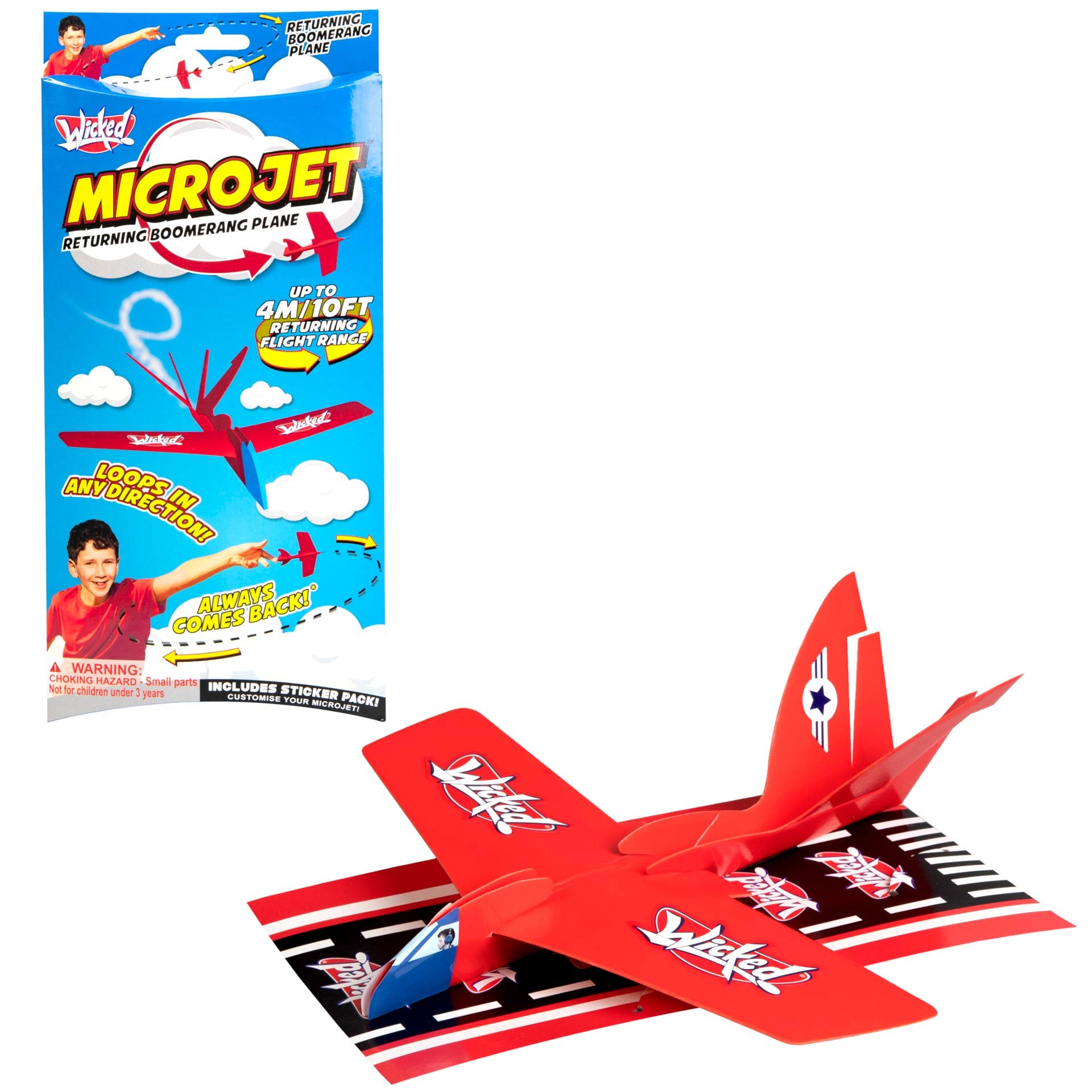 Wicked Microjet | The Flying, Returning Boomerang Stunt Plane by Wicked Vision | Made from Soft Foam for Safe Indoor Play | 4 Metre Flight Range