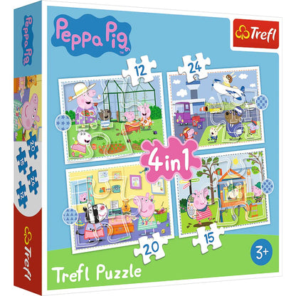 Trefl TR34359 , Puzzle, Ferienerinnerungen, von 12 bis 24 Teilen, 4 Sets, Peppa Pig, für Kinder ab 3 Jahren, 28,5x20,5cm