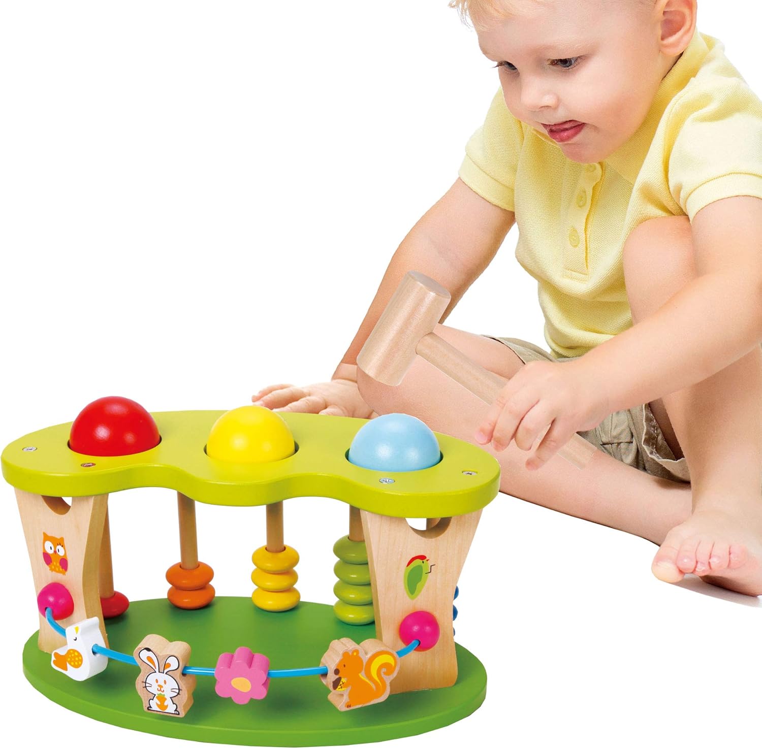 Classic World Multifunctional ball hammer for children, wooden multicolored for a boy for a girl 12m +