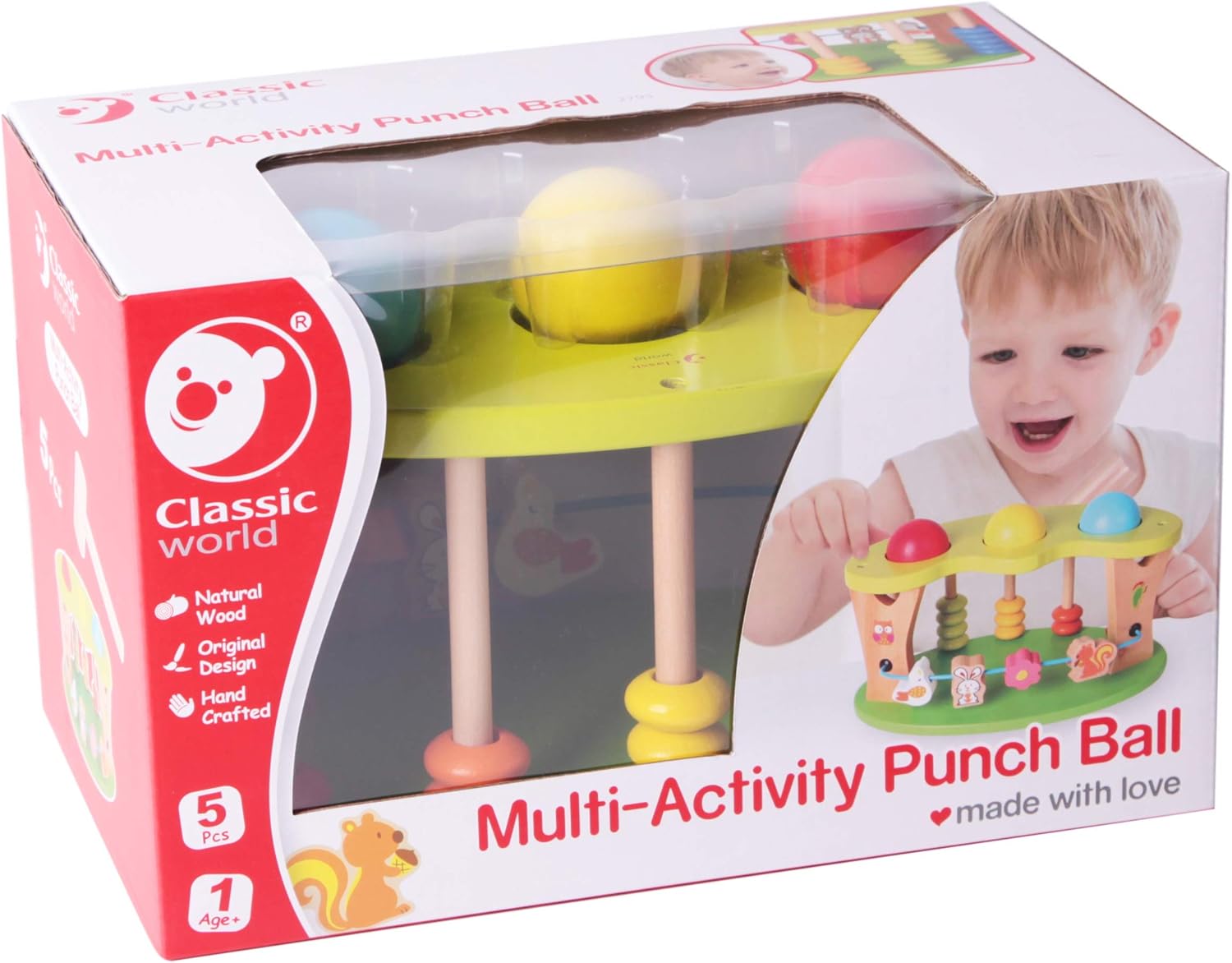 Classic World Multifunctional ball hammer for children, wooden multicolored for a boy for a girl 12m +