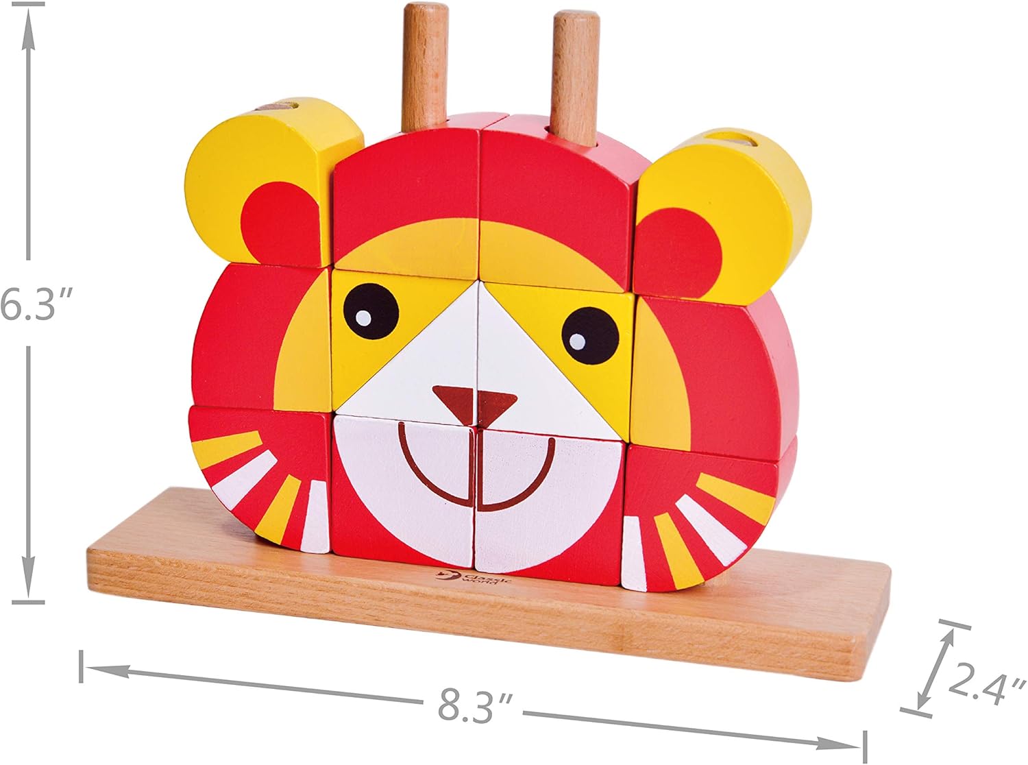 Wooden Stacking,Wood Stacker Blocks, Sorting Toy,Classic World Stacker for Baby Toddler Early Learning Education（Lion Uni Blocks，RED）