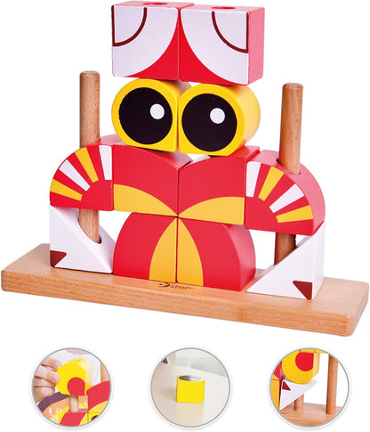Wooden Stacking,Wood Stacker Blocks, Sorting Toy,Classic World Stacker for Baby Toddler Early Learning Education（Lion Uni Blocks，RED）