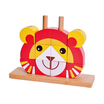 Wooden Stacking,Wood Stacker Blocks, Sorting Toy,Classic World Stacker for Baby Toddler Early Learning Education（Lion Uni Blocks，RED）