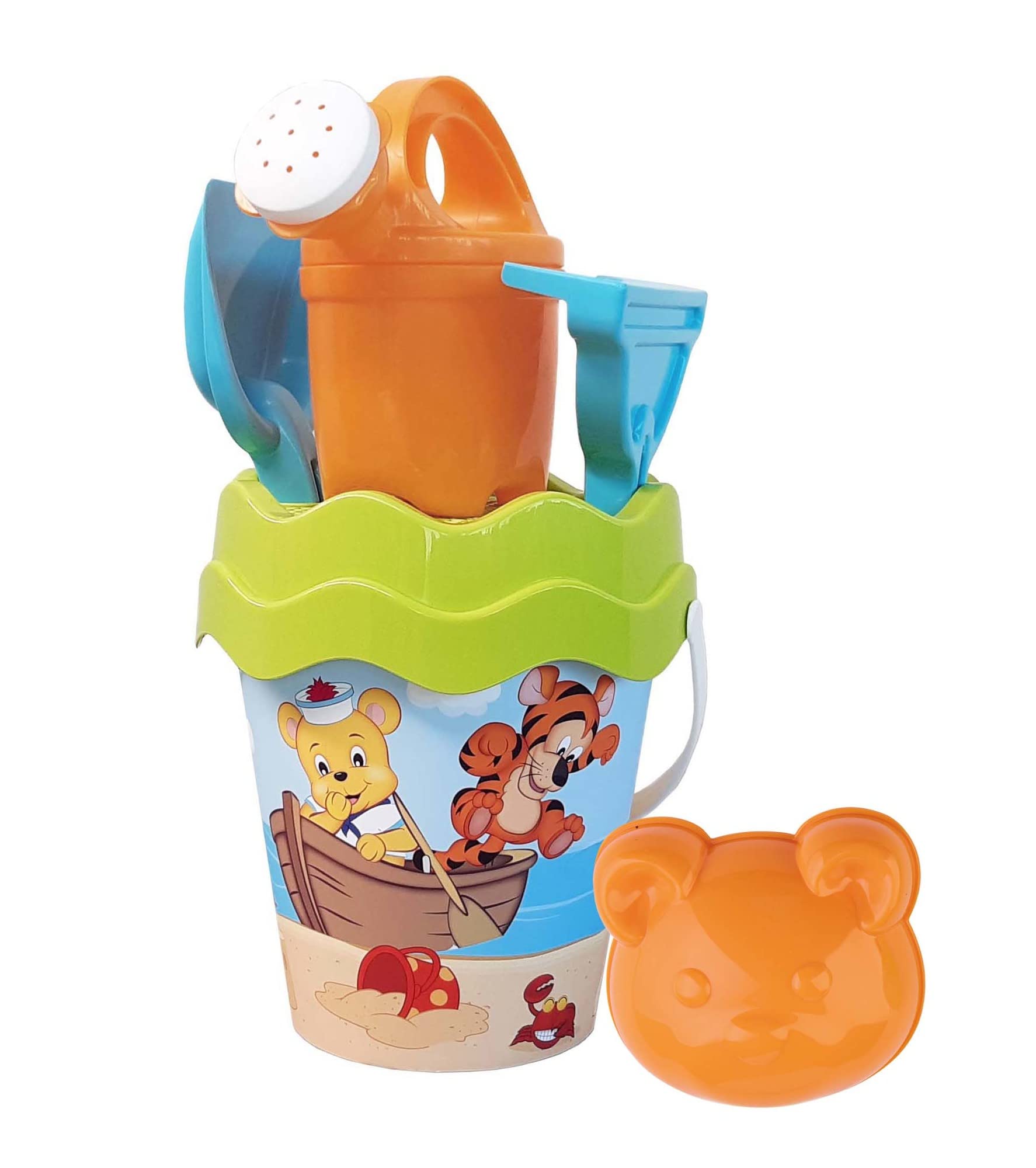 Simba 107114606 Poppy Set, Toy, 6 Pieces, Bucket, Strainer, Sand Mould, Shovel, Rake, Watering Can 16 cm, Diameter: 17 cm, from 10 Months