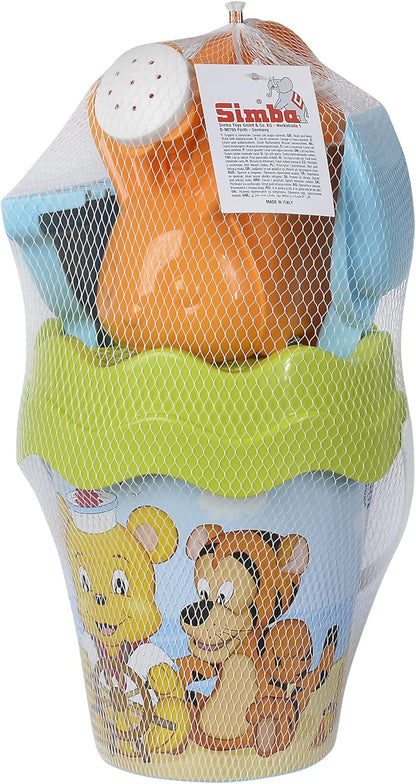 Simba 107114606 Poppy Set, Toy, 6 Pieces, Bucket, Strainer, Sand Mould, Shovel, Rake, Watering Can 16 cm, Diameter: 17 cm, from 10 Months